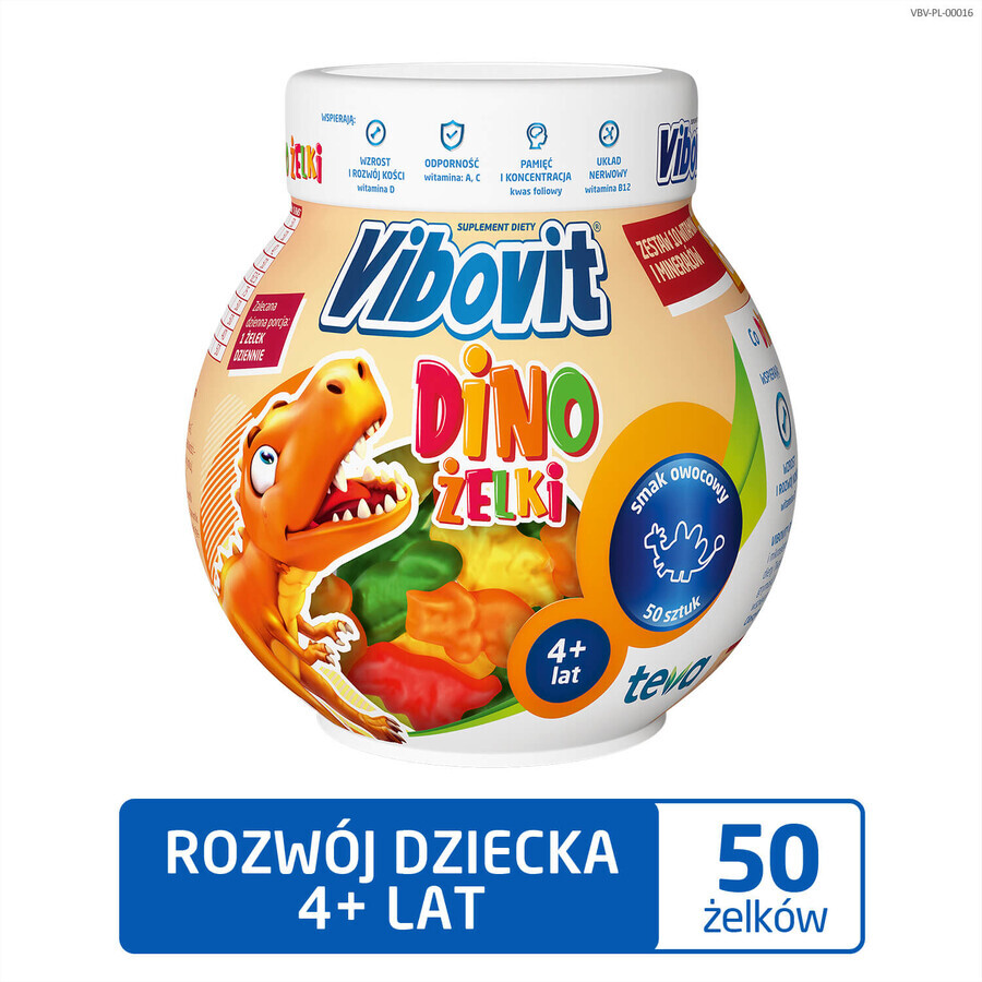 Vibovit Dino Gels, oltre i 4 anni, gusto frutta, 50 pezzi