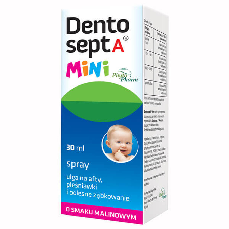 Dentosept A Mini spray, sollievo per afte, mughetto e dentizione dolorosa, gusto lampone, 30 ml