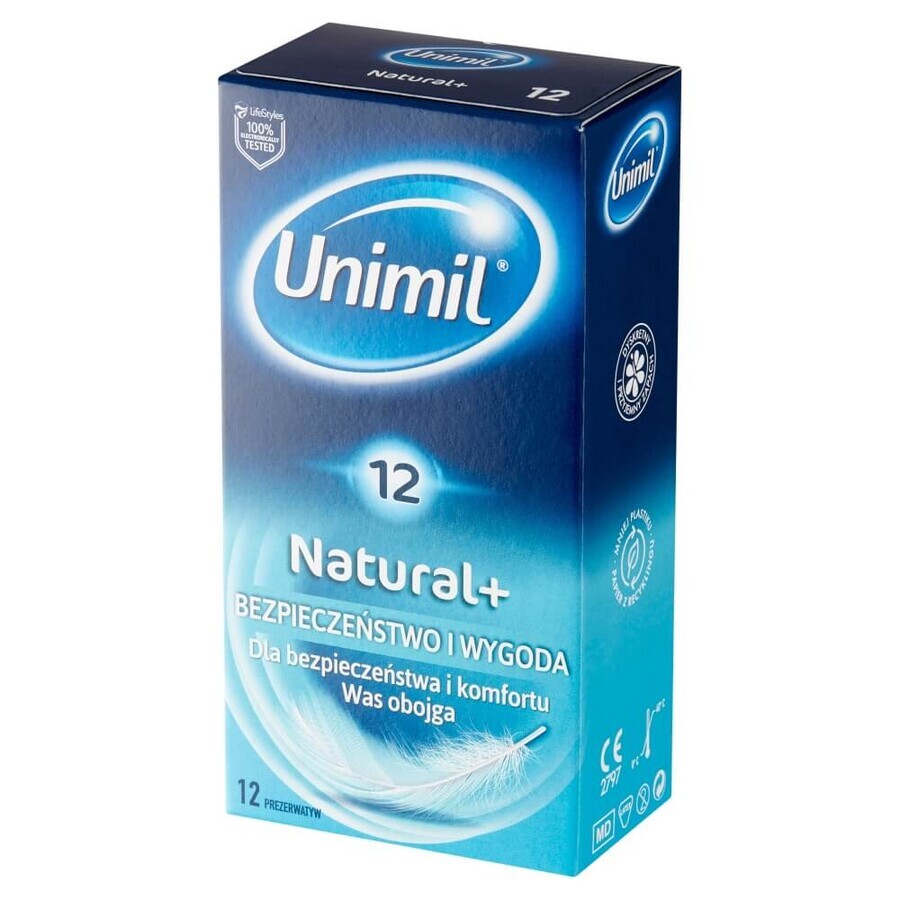 Unimil Natural+, classic condoms, 12 pieces