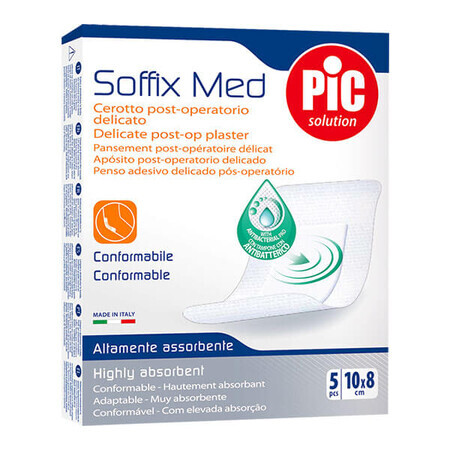 Pic Solution Soffix Med, cerotto antibatterico post-operatorio, 8 cm x 10 cm, 5 pezzi