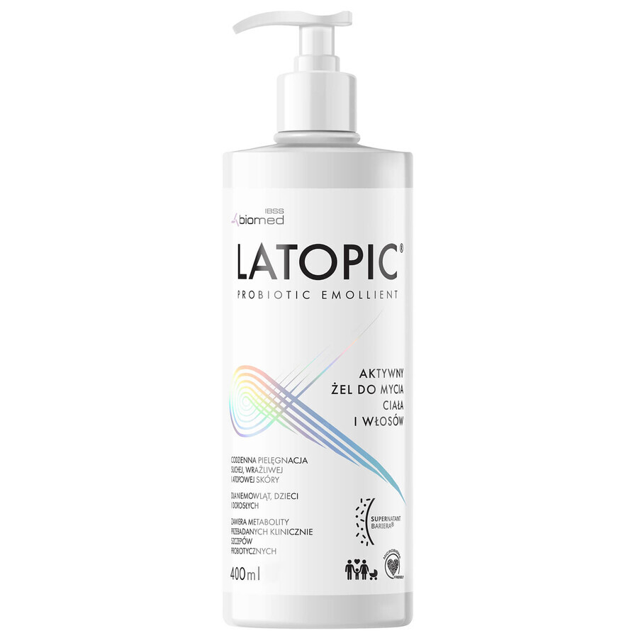 Latopic Probiotic Emollient, gel activ de curățare pentru corp și păr, din ziua 1, 400 ml