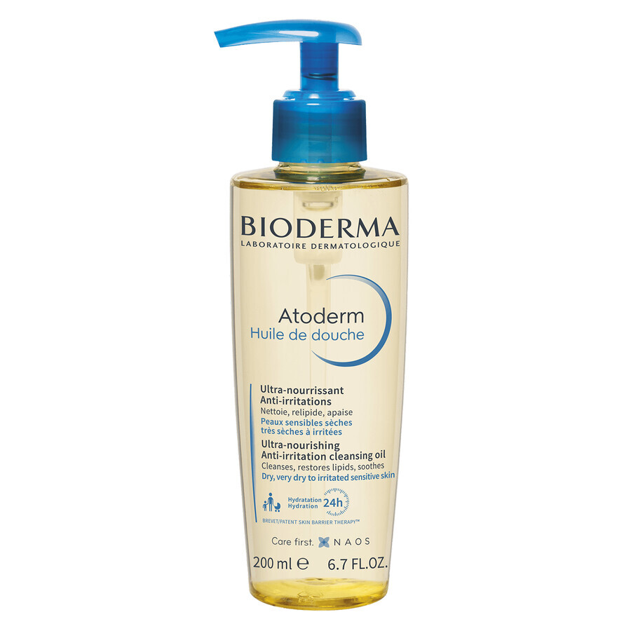 Bioderma Atoderm Huile de Douche, olio idratante per bagno e doccia, dal 1° giorno, 200 ml