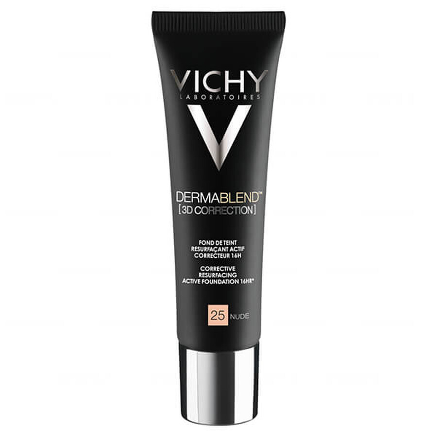 Vichy Dermablend Correzione 3D, fondotinta livellante della superficie cutanea, n. 25, Nude, 30 ml