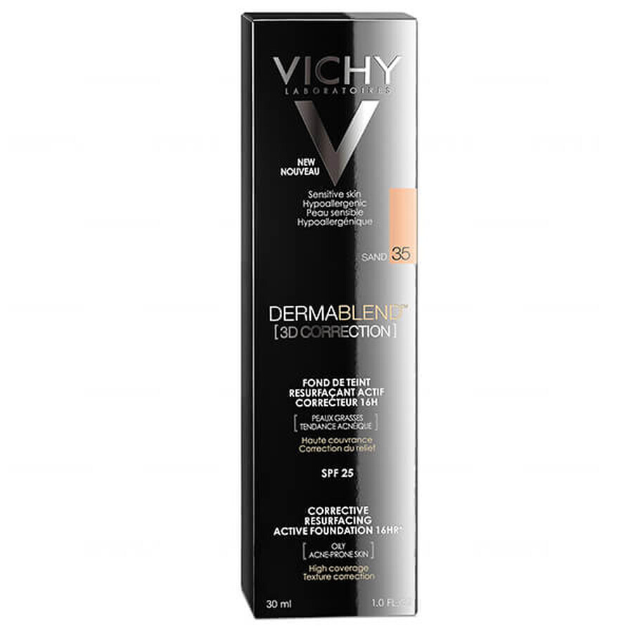 Vichy Dermablend Correcting 3D, foundation for leveling the skin surface, no. 35, Sand, 30 ml