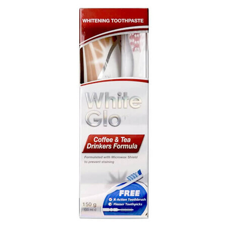 White Glo Toothpaste for Coffee and Tea Drinkers 100ml + Toothbrush and Toothpicks as Gift