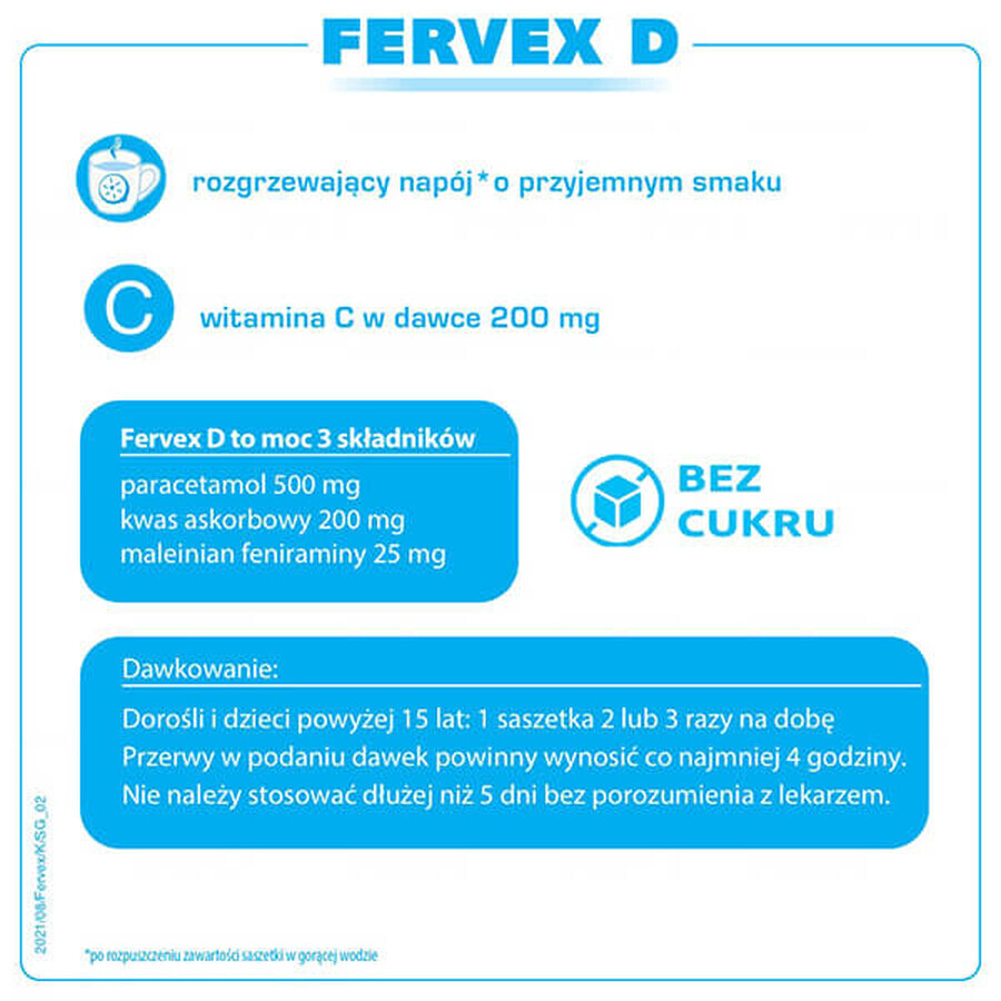 Fervex D 500 mg + 200 mg + 25 mg, granules for oral solution, 8 sachets