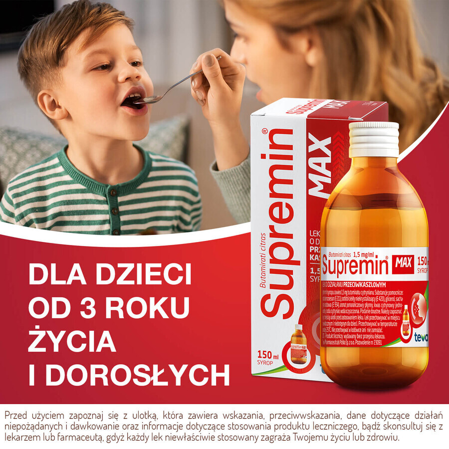 Supremin Max 1,5 mg/ml, sirop de la vârsta de 3 ani, 150 ml