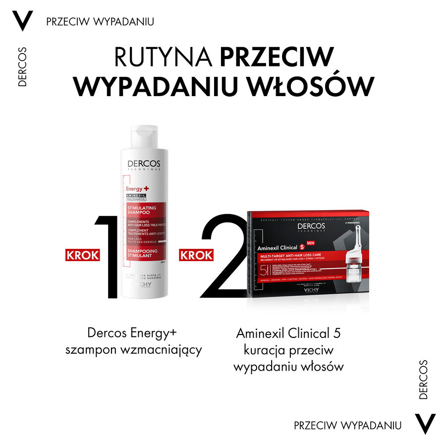 Vichy Dercos Aminexil Clinical 5, trattamento anti-caduta dei capelli per uomo, 6 ml x 21 fiale