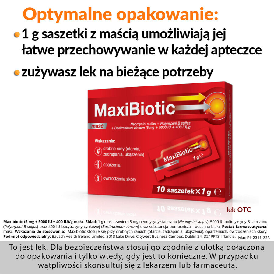 Maxibiotikum (5 mg + 5000 UI + 400 UI)/g, Salbe, 1 g x 10 Beutel