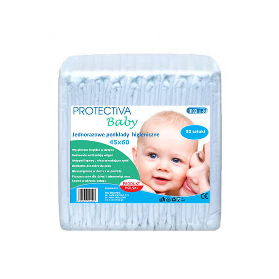 Protectiva Baby, assorbenti igienici, monouso, 45 cm x 60 cm, 53 pezzi