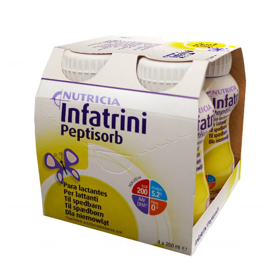 Infatrini Peptisorb, preparato nutrizionale per neonati dalla nascita e bambini, 4 x 200 ml