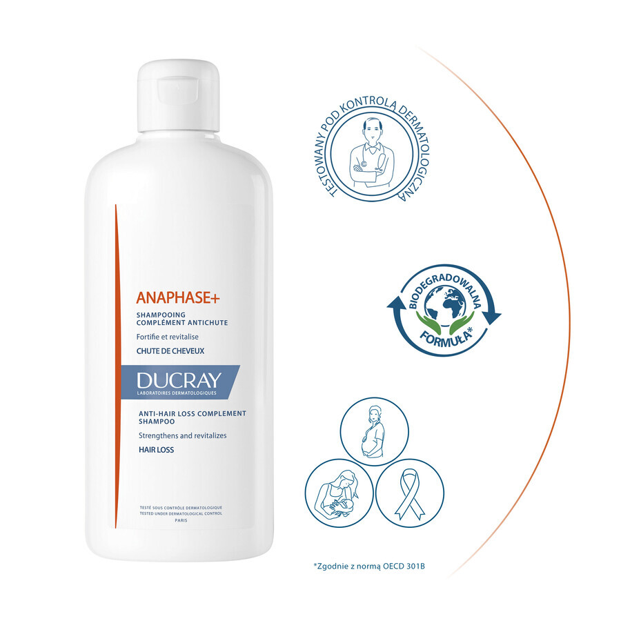 Ducray Anaphase+, shampoo anti-caduta, rinforza e dona volume, 400 ml