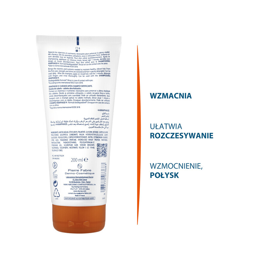 Ducray Anaphase+, balsamo rinforzante per capelli, facilita la pettinabilità, 200 ml