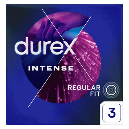 Durex Intense, préservatifs avec gel stimulant, nervurés avec passepoil, 3 pièces