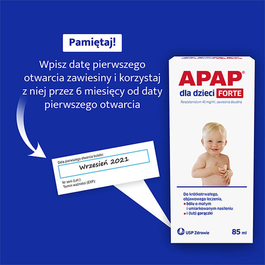 Apap para niños Forte 40 mg/ ml, suspensión oral, 85 ml