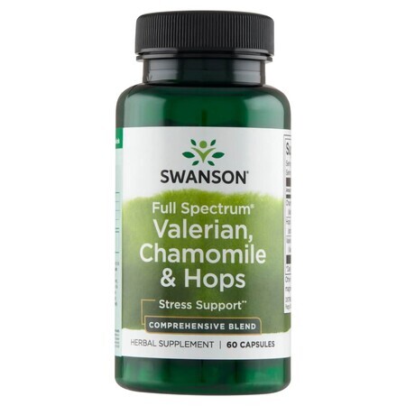 Swanson Full Spectrum Valeriaan, Kamille &amp; Hop, valeriaan, kamille en hop, 60 capsules