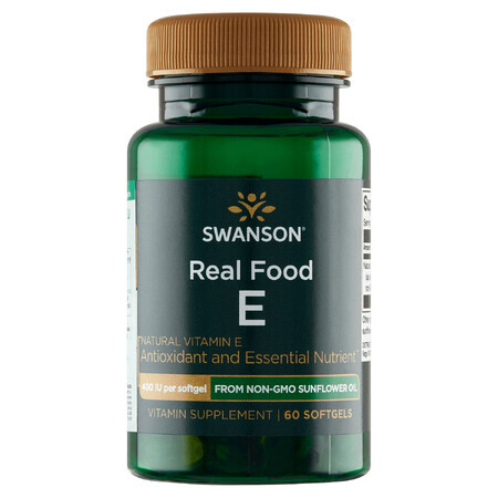 Swanson Real Food E, vitamina E naturale 400 UI, 60 capsule