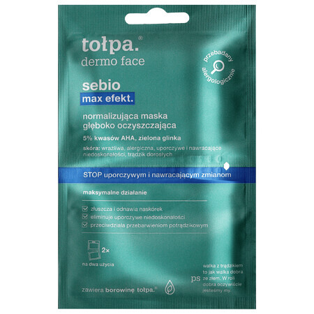 Tolpa Dermo Face Sebio Max Efekt, maschera di pulizia profonda normalizzante, 6 ml x 2 bustine