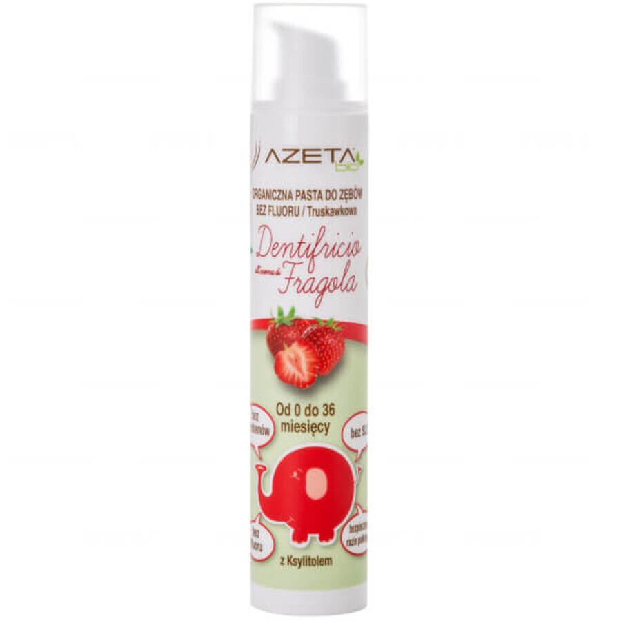 Azeta Bio, dentifricio biologico per bambini, 0-36 mesi, senza fluoro, fragola, 50 ml