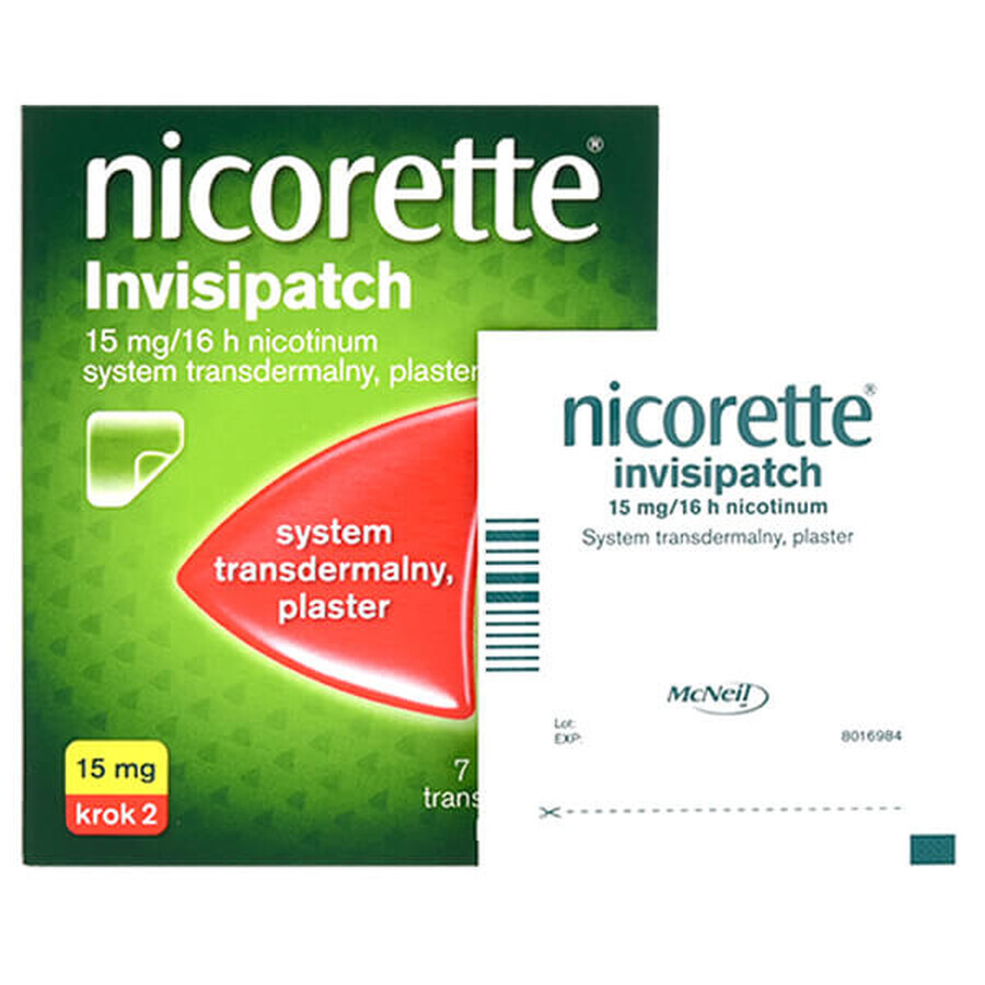 Nicorette Invisipatch 15 mg/16 h, sistema transdermico, cerotto, 7 pezzi