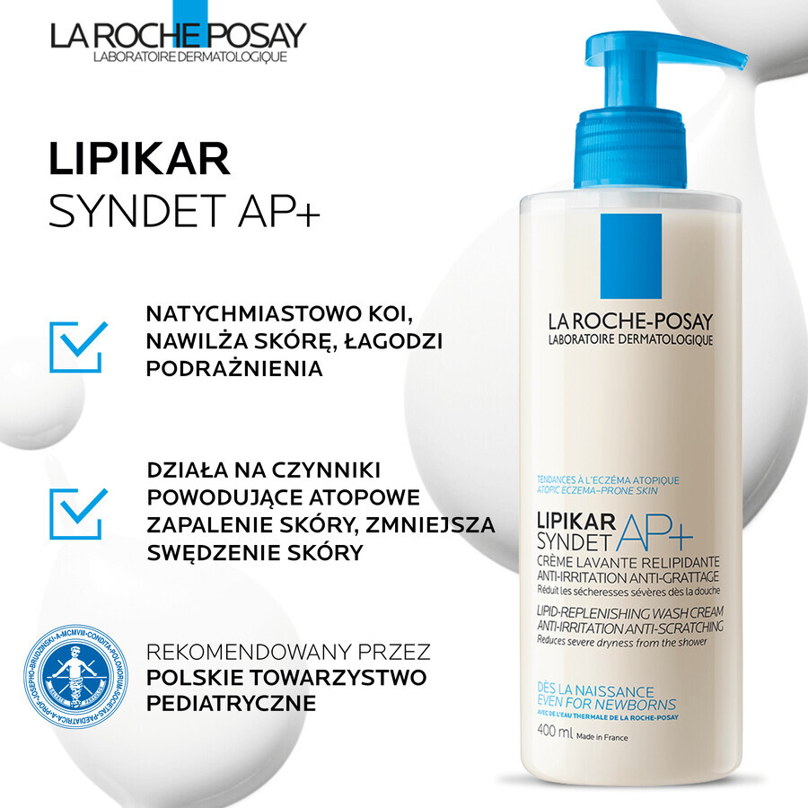 La Roche-Posay Lipikar Syndet AP+, crema corpo lipidica ricostituente, dalla nascita, 400 ml