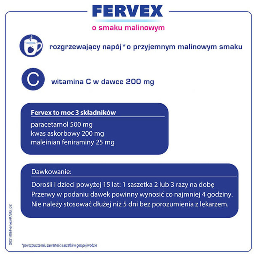 Fervex 500 mg + 200 mg + 25 mg, granulato per soluzione orale, gusto lampone, 12 bustine