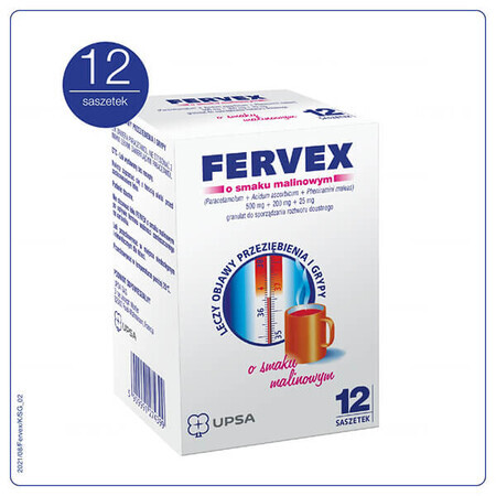 Fervex 500 mg + 200 mg + 25 mg, granulato per soluzione orale, gusto lampone, 12 bustine