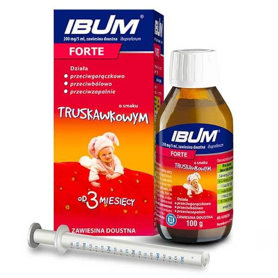 Ibum Forte 200 mg/ 5 ml, oral suspension for children from 3 months, strawberry flavor, 100 g