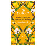 Pukka Lemon Ginger &amp; Manuka Honey Organic, Fruit and Herbal Tea, Ginger and Lemon, Flavored, 2 gx 20 Sachets