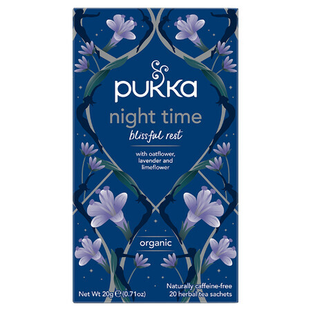 Pukka Night Time Organic, tisana con farina d'avena, lavanda e lime, 1 g x 20 bustine