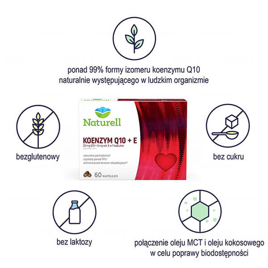 Naturell, Coenzima Q-10 30 mg + Vitamina E, 60 cápsulas