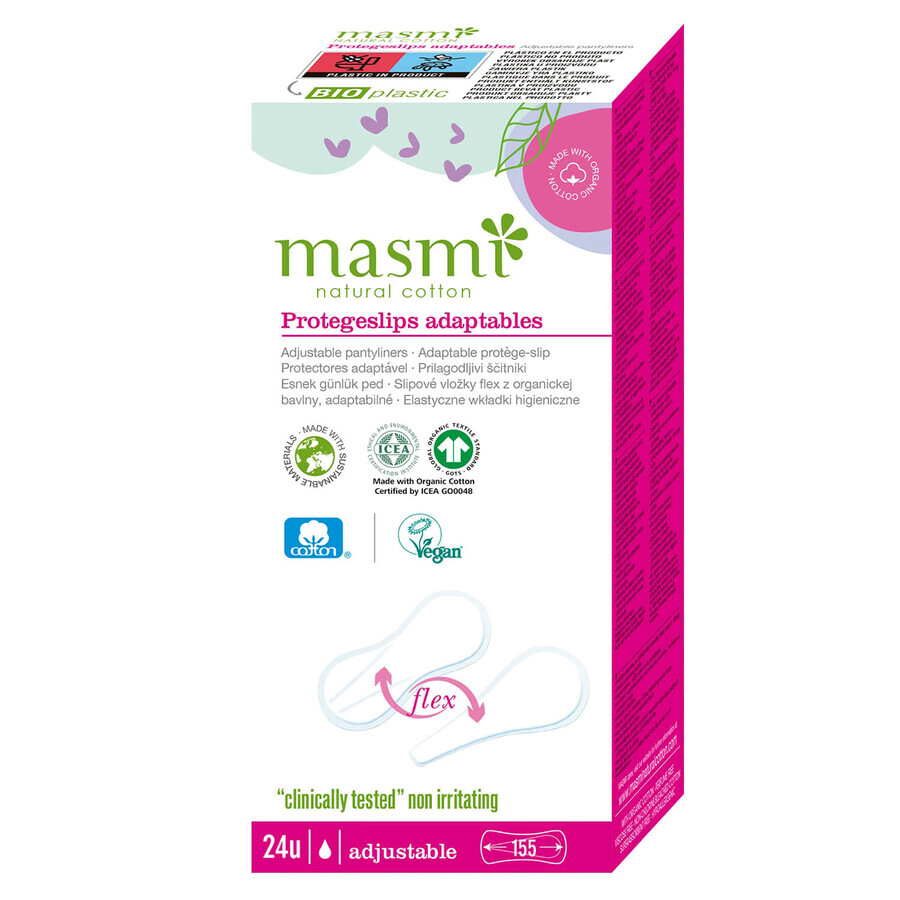 Masmi Natural Cotton, assorbenti flessibili in cotone biologico, per perizoma, 24 pezzi