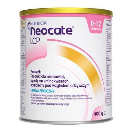 Neocate LCP, per lattanti con allergia alle proteine del latte vaccino e intolleranza complessa, 0-12 mesi, 400 g