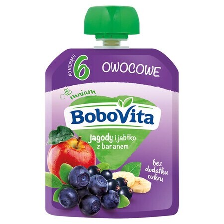 BoboVita Mousse in tubetto, mirtilli e mele con banana, dopo 6 mesi, 80 g