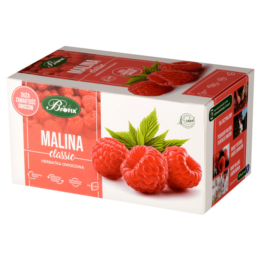 Bi Fix Classic, Lampone, tè alla frutta, 2,5 g x 20 bustine