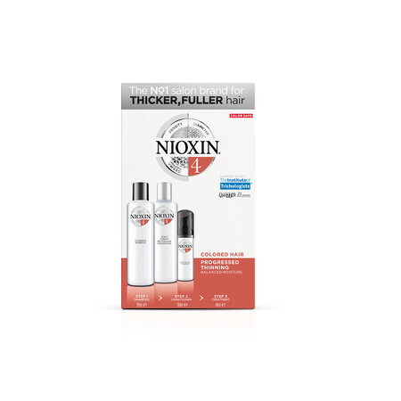 Kit completo anticaduta forte per capelli tinti, Shampoo 150 ml + Balsamo 150 ml + Trattamento 40 ml, System 4, Nioxin