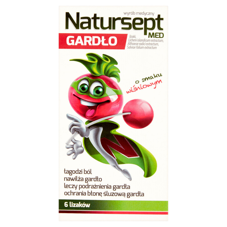 Natursept Med Throat, acadele, aromă de cireșe, 6 bucăți