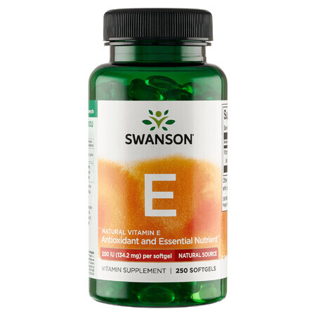 Swanson E, vitamina E naturală 200 UI, 250 capsule gel