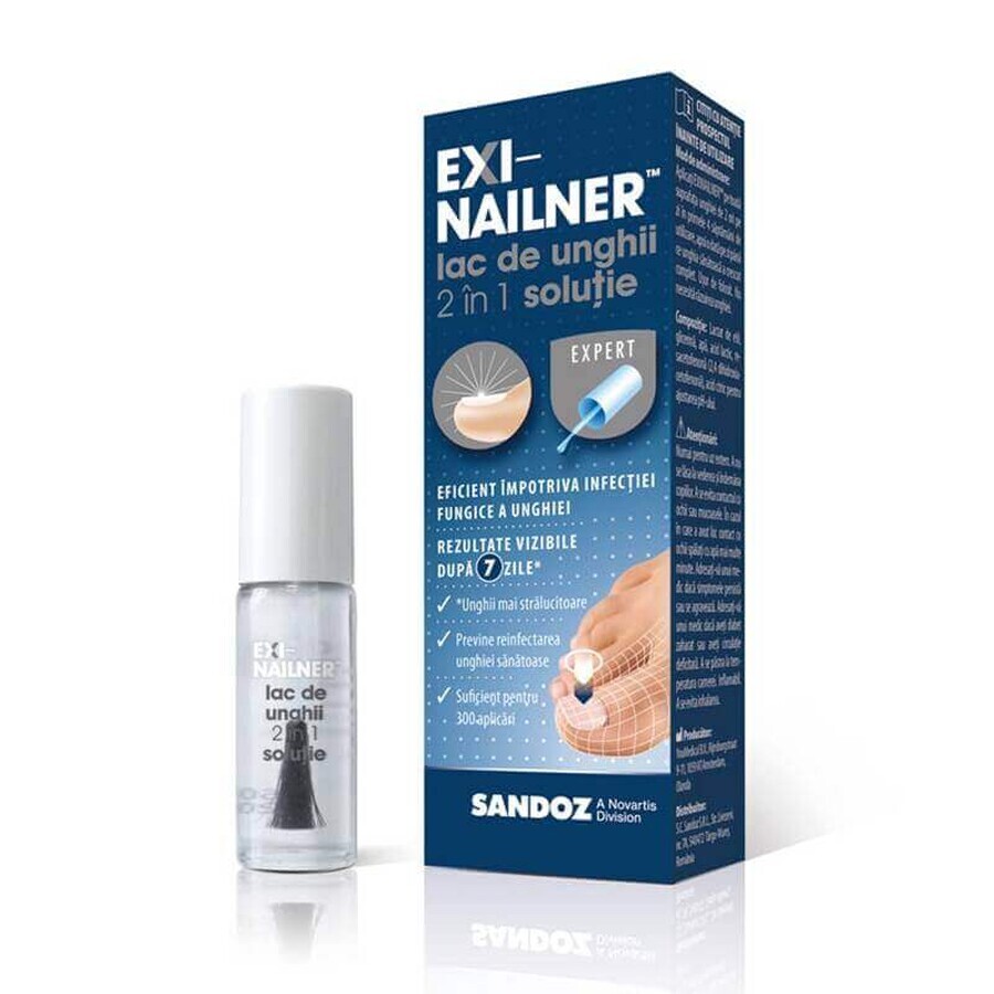 Smalto per unghie 2 in 1, Exi-nailner, 5 ml, Sandoz