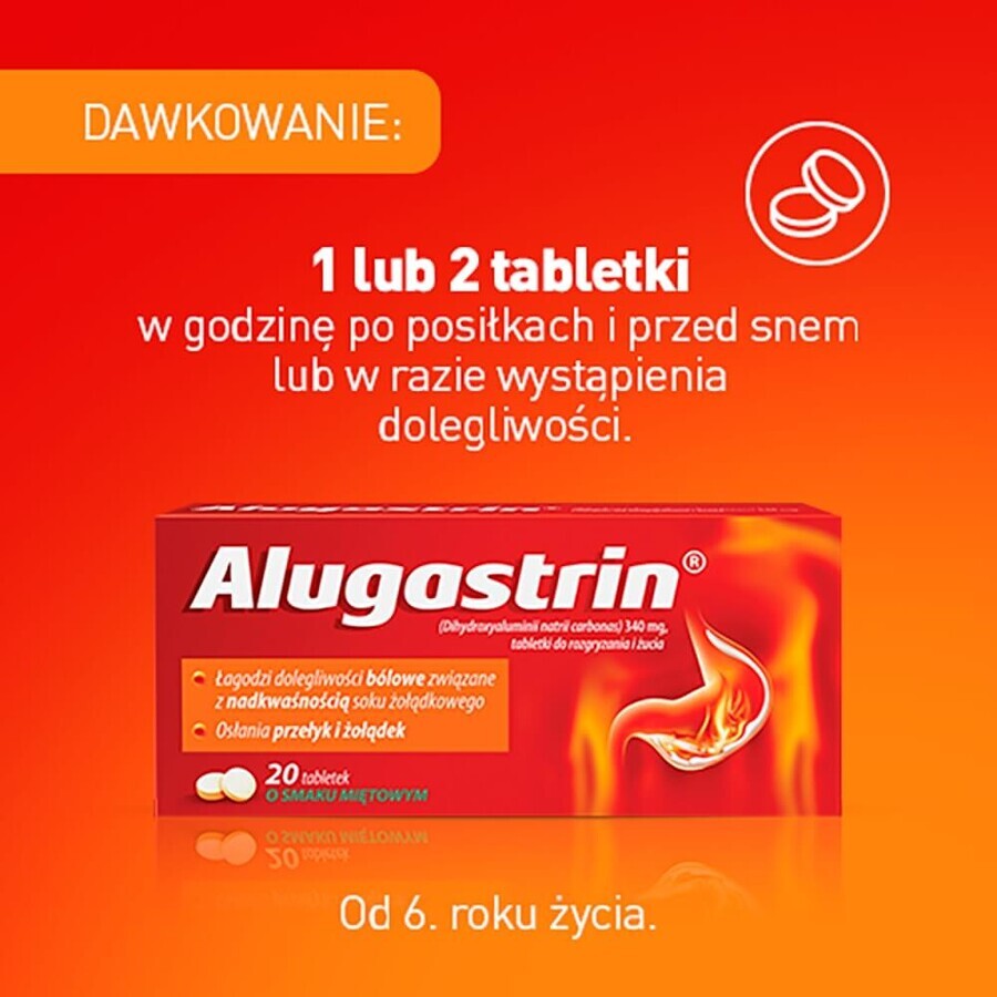 Alugastrin 340 mg, mint flavor, 20 chewable tablets