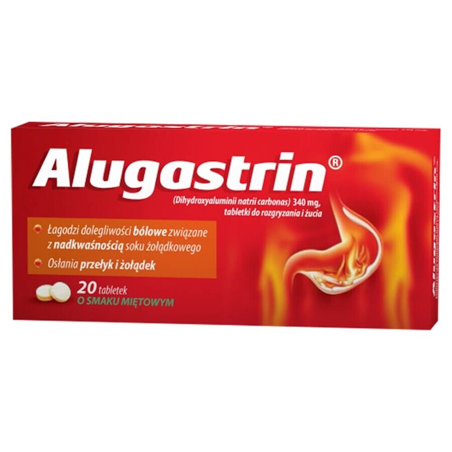 Alugastrin 340 mg, mint flavor, 20 chewable tablets