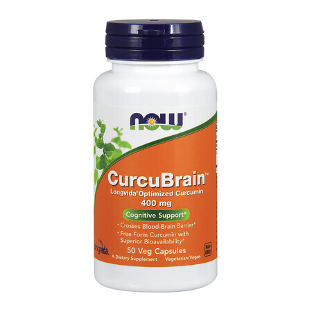 Now Foods CurcuBrain 400 mg, curcuma, 50 capsule vegetali