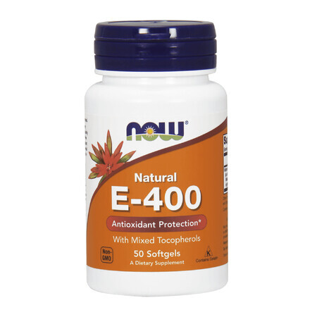 Now Foods Natural E-400, vitamine E, 50 capsules de gel