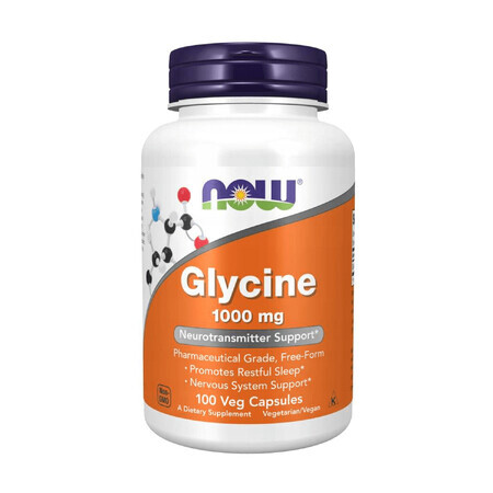 Now Foods Glycine 1000 mg, glicina, 100 capsule vegetali