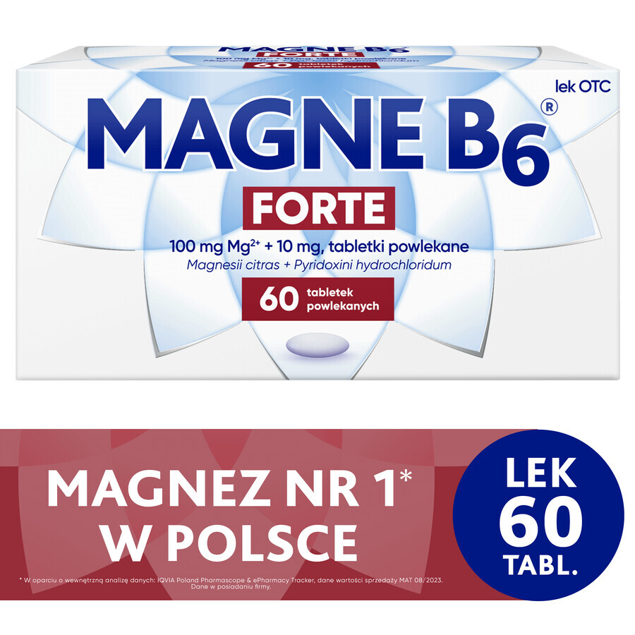 Magne B6 Forte 100 mg + 10 mg, 60 film-coated tablets