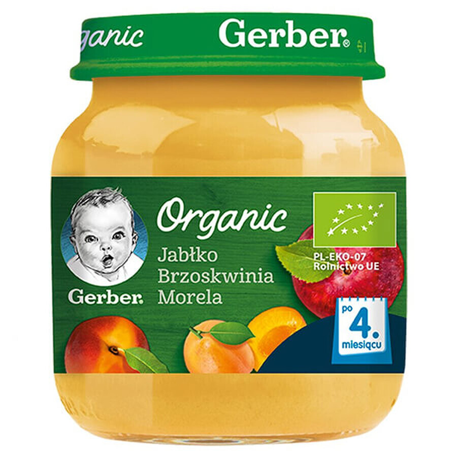 Gerber Organic, Dessert, mela pesca albicocca, dopo 4 mesi, 125 g