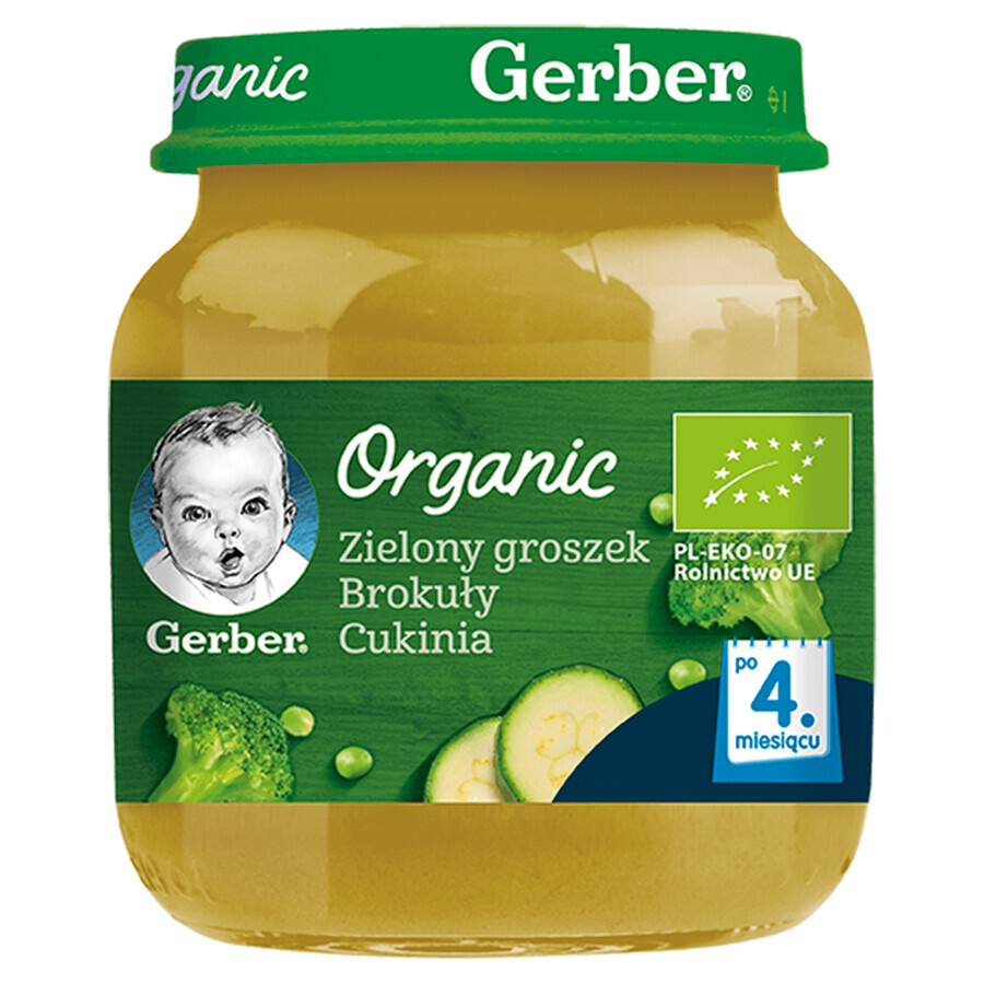 Gerber Organic Lunch, piselli verdi, broccoli, zucchine, dopo 4 mesi, 125 g