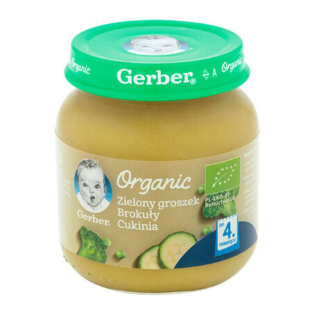 Gerber Organic Lunch, piselli verdi, broccoli, zucchine, dopo 4 mesi, 125 g