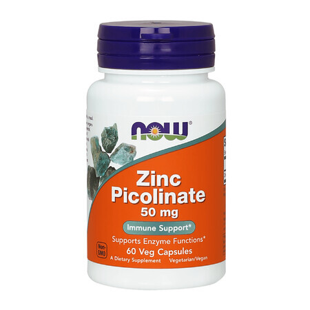 Now Foods Zinco picolinato, zinco 50 mg, 60 capsule vegetali