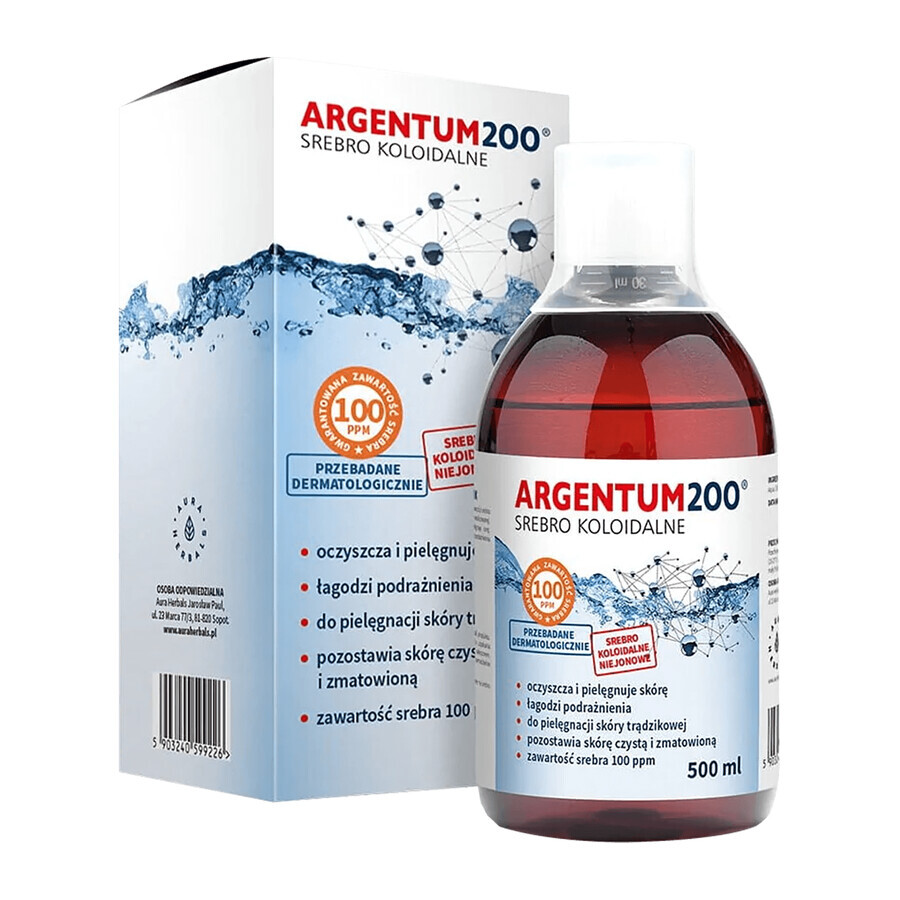 Aura Herbals Argentum 200, argento colloidale 100 ppm, tonico, 500 ml